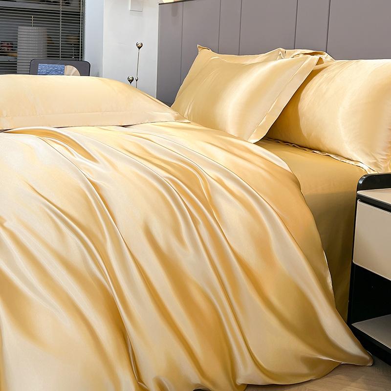 Summer Ice Silk FourPiece Bed Hat Imitation Tencel Quilt Cover Cool Silk Bed Sheet Washed Silk Quilt Cover