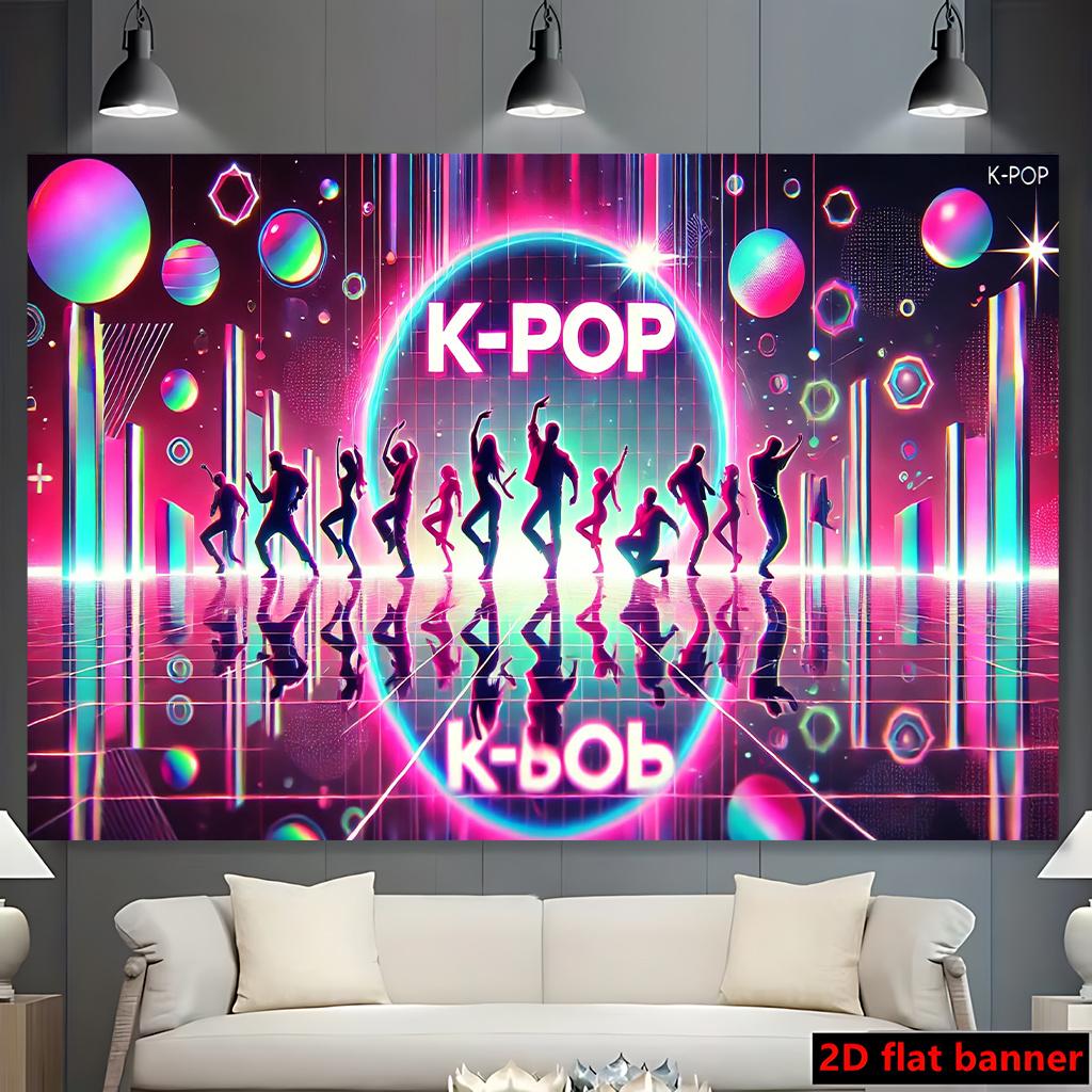 2D flat banner - Korean pop music and dance background fabric, durable polyester fiber, indoor/outdoor background cloth