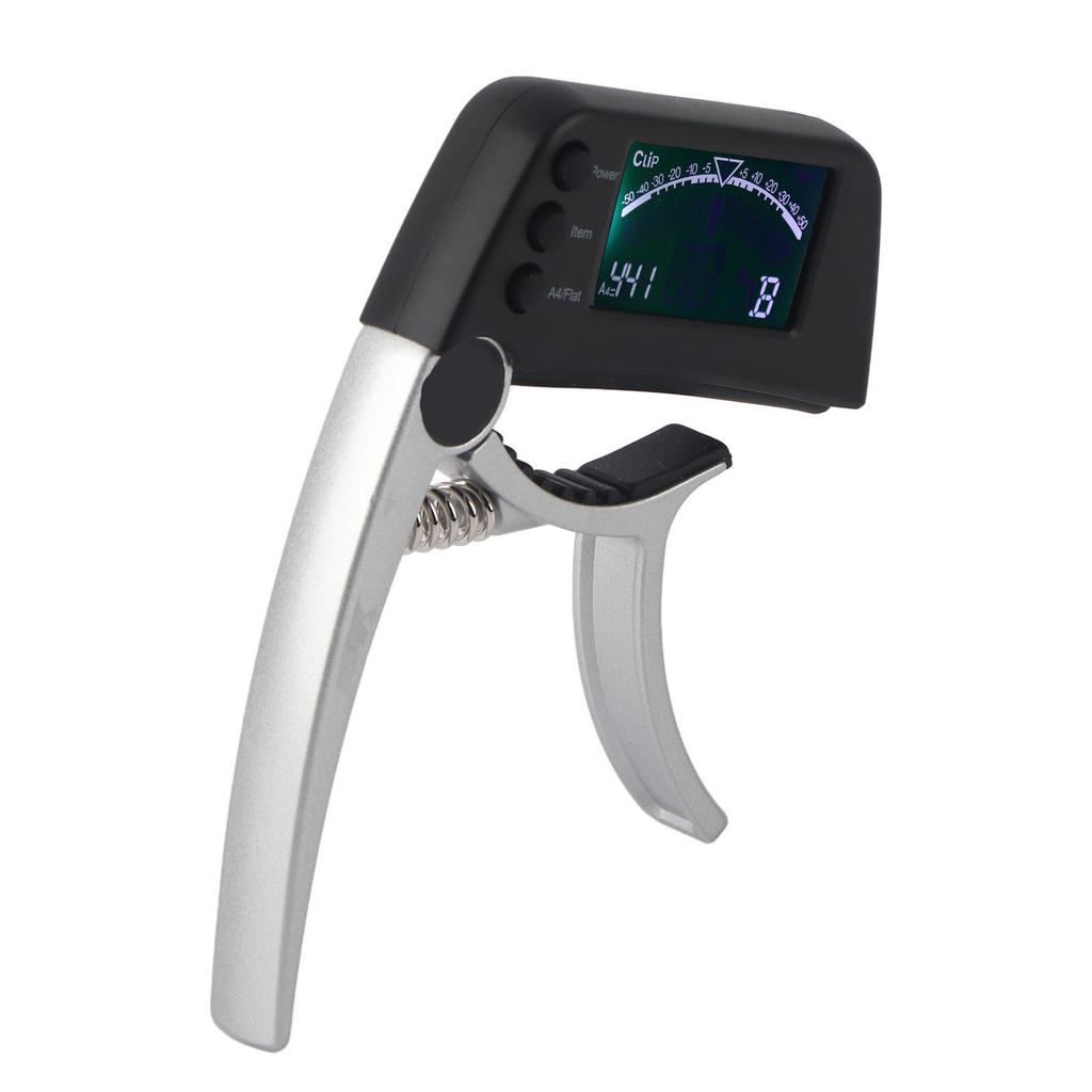 Guitar Capo Tuner Zinc Alloy ABS 2 In 1 Clip with LCD for Acoustic Electric Classical UkulelesSilver