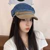 Denim Flat Top Newsboy Hat Women's Suede Color Block Retro Octagonal Hat Versatile Beret Painter Hat