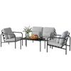 4 Piece Outdoor Garden Furniture Set In Steel With 2 Seater Sofa 2 Armchairs And Coffee Table Light Gray