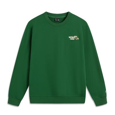 Li-Ning Модный универсальный свитер с круглым вырезом Dopamine Letter с длинным рукавом из флиса, трикотажная мужская толстовка Eden-Green AWDV377-4