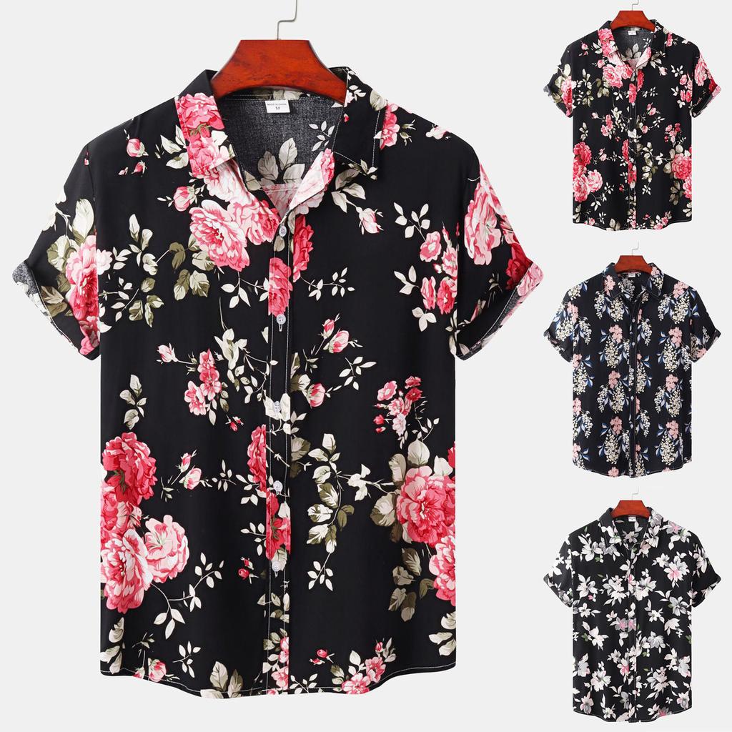 Мужские летние повседневные топы с короткими рукавами и принтом на пуговицах, свободные и удобные пляжные рубашки