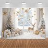 White Christmas Snow Scenery Background Xmas Tree Garland Gifts Photography Backdrop Family Xmas Party Decoration Photo Studio