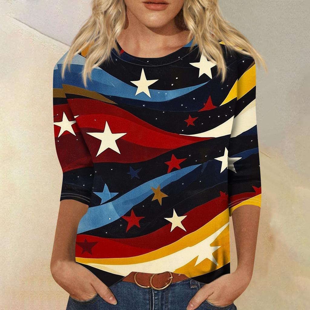 Женская футболка Повседневная футболка с принтом «День независимости», джемпер с круглым вырезом