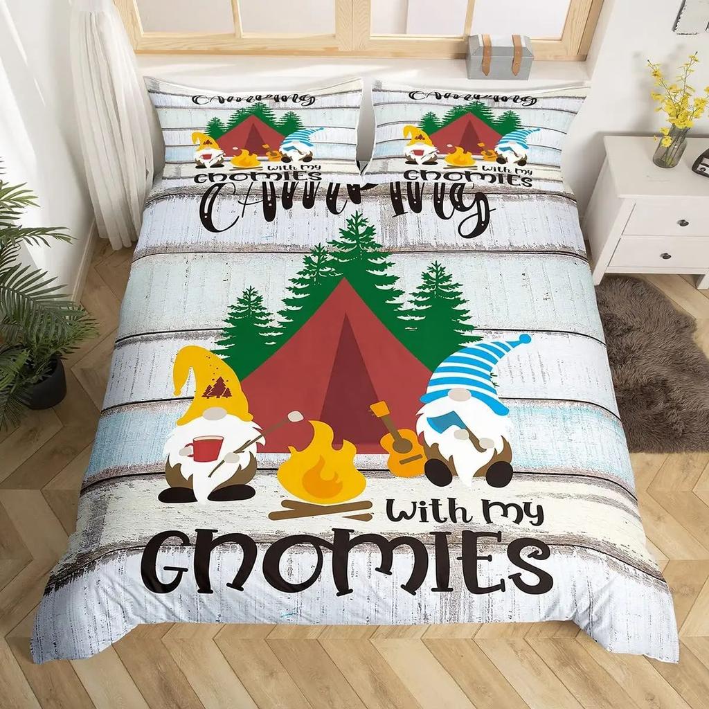 Happy Camping Duvet Set Retro Style Bedding Set Three-Piece Set