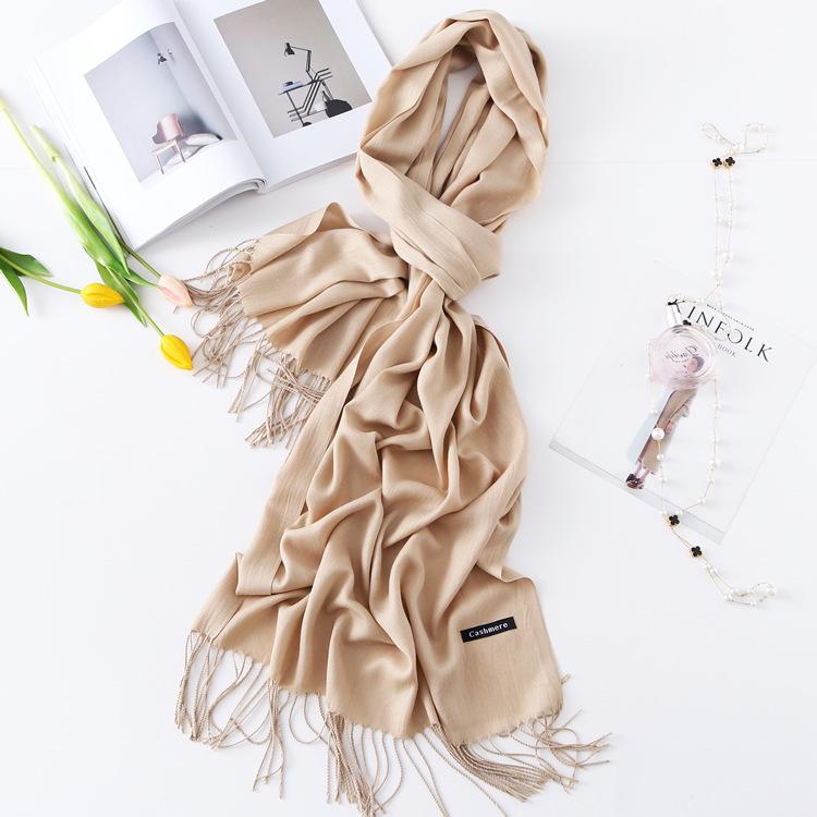 2024 Autumn And Winter New Solid Color Extended Thin Imitation Cashmere Scarf Versatile Warm Neck Protection Scarf Shawl For Women