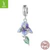 Кулон с градиентом цвета серебристый ирис и бусины-цветы из стерлингового серебра S925