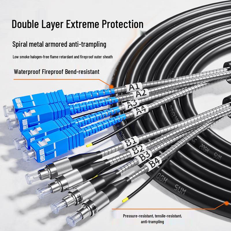 Outdoor Armored Single-Mode SC-FC Fiber Optic Cable