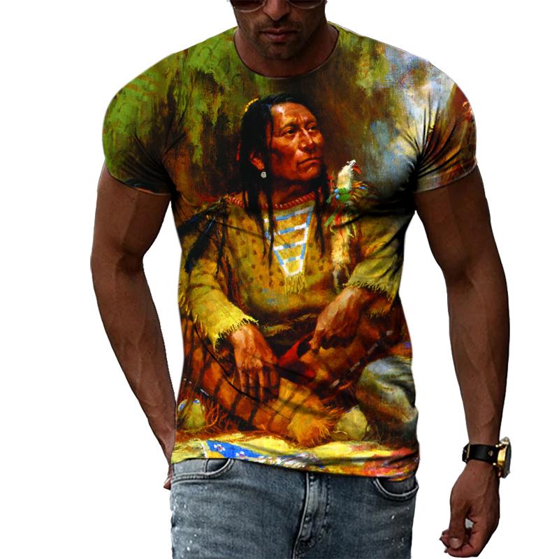 Индийские племенные вожди, летняя индивидуальная 3D печать Харадзюку, повседневная свободная дышащая мужская футболка с круглым вырезом и короткими рукавами, топ