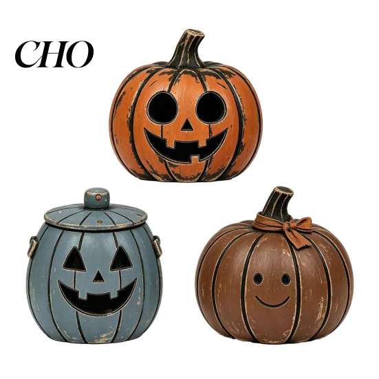 Halloween Wooden Pumpkin Ornaments 3/4Pcs Vintage Decor, Rustic Fall Tabletop Centerpiece, Farmhouse American Country Home Accents Shelf Accent