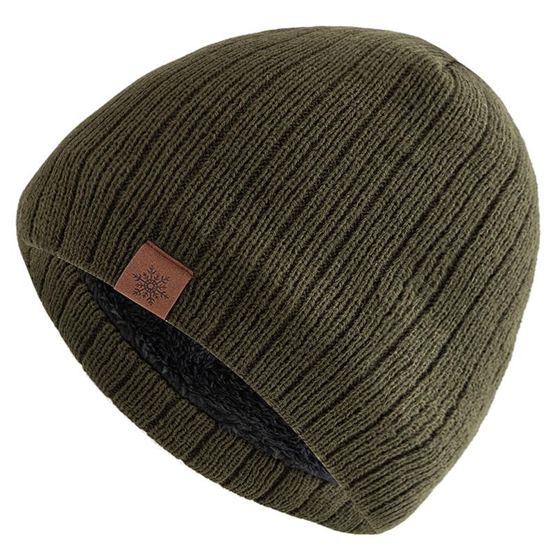 Unisex Labal Winter Hats Snow Solid Color Knitted Hats For Men Women Beanie Cap Outdoor Plush Fur Lining Warm Hats