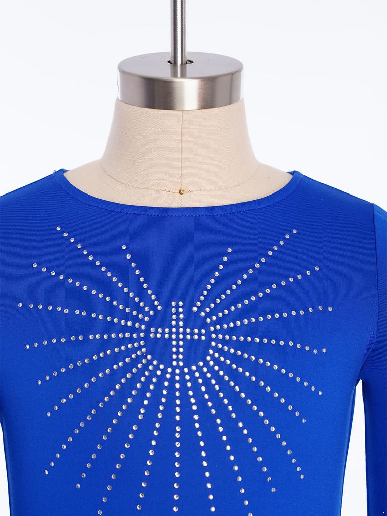 Girls Worship Dance Costume Long Sleeve Round Neck A Line Maxi Dress Glittery Rhinestone Choir Outfit