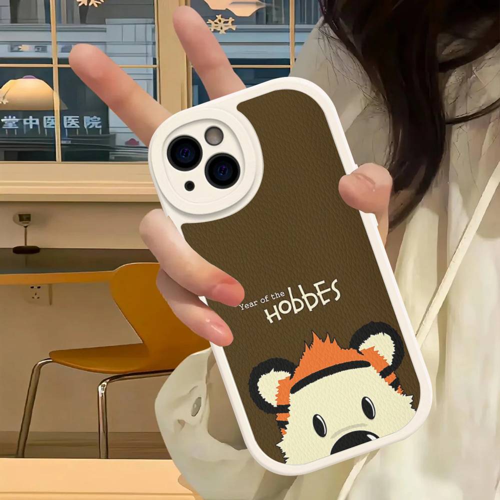 C-Calvin And H-Hobbes Phone Case For IPhone 16 15 14 13 Pro Max 11 12 Plus Leather Silicone Cover