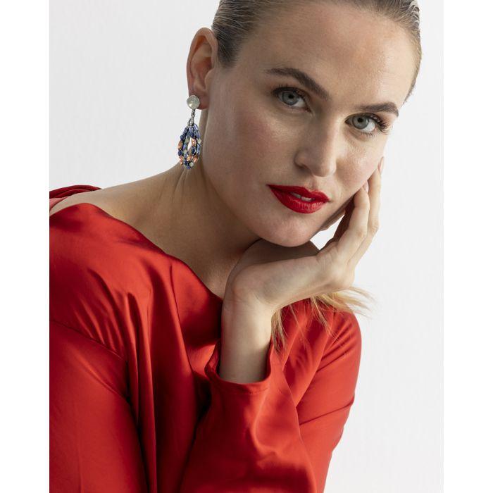 Boucles d'oreilles - LUXENTER - Liodas - Cristaux multicolores - Finition or 18K - Longueur 56,7 mm