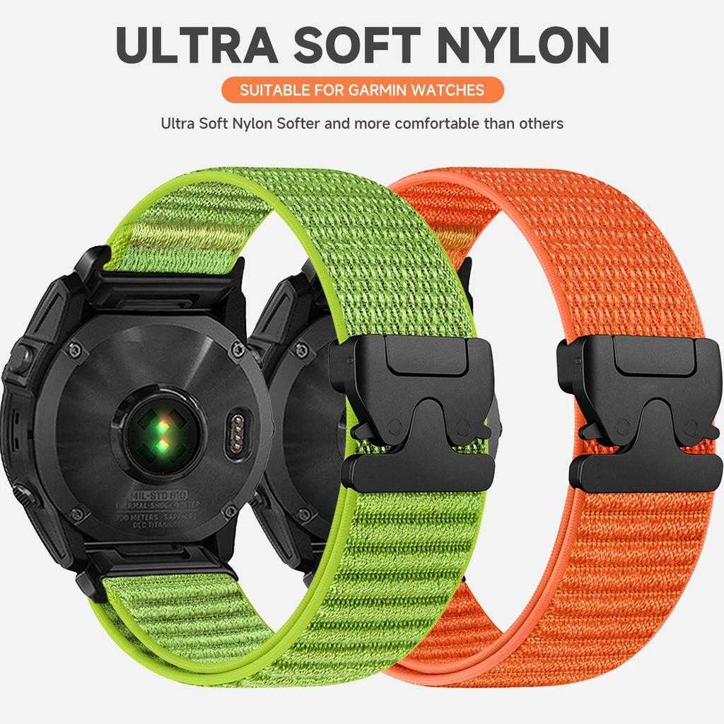 Nylon Watch Band for Garmin Fenix 7 Pro/7/6 Pro QuickFit 22mm Parachute Buckle Woven Wrist Strap with Stainless Steel Connector