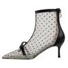 Ботильоны элегантные женские вечерние на высоком каблуке летние модные повседневные женские ботильоны 2024 года лето дышащая сетка горошек полый бант