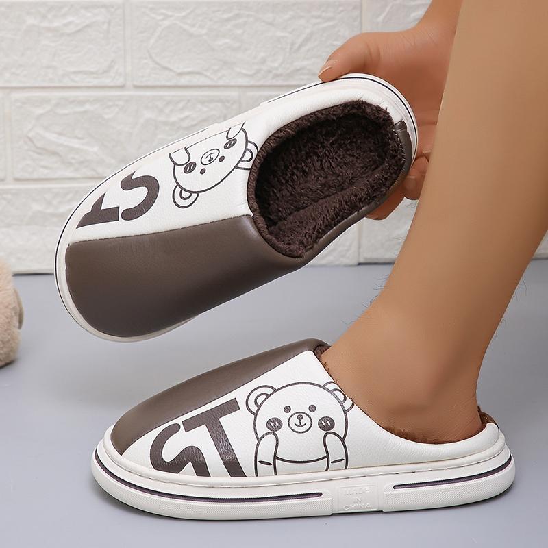 Новые водонепроницаемые домашние тапочки из искусственной кожи для женщин, зимние, сохраняющие тепло, для пар, хлопковая обувь, женские домашние нескользящие утолщенные плюшевые тапочки