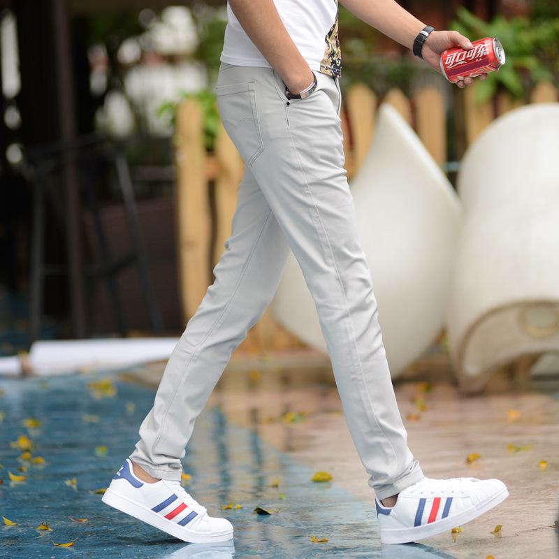 Мужские повседневные брюки из эластичного хлопка прилегающего силуэта в корейском стиле