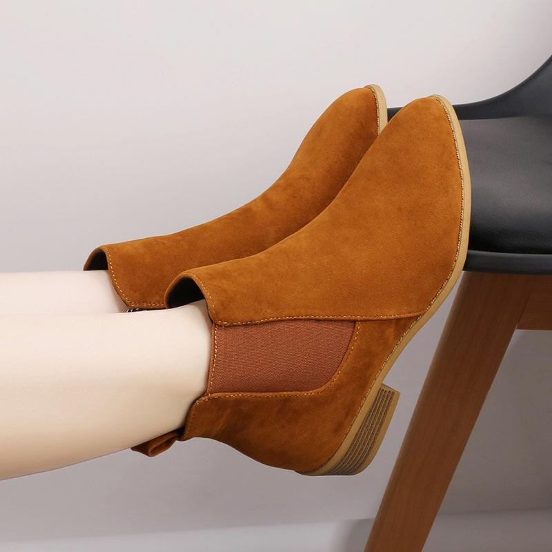 Fashion Women ' S Boots 2024 Autumn Pointed Suede Thick Heel Booties Women Plus Size 43 Zipper Heeled Ankle Boots Botas De Mujer