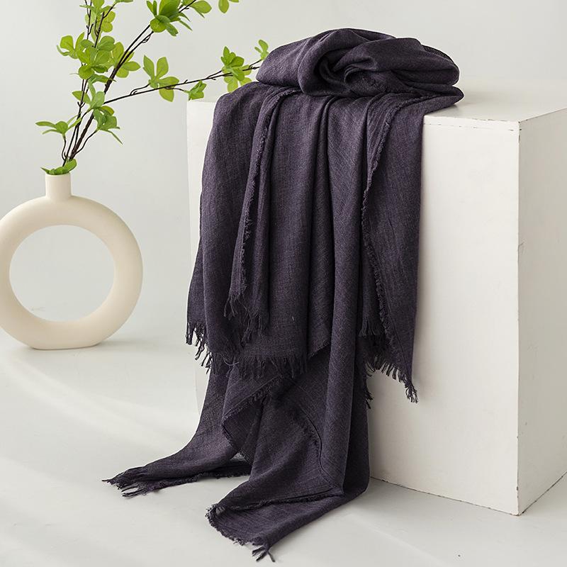 Spring and summer sunscreen scarf imitation cotton and linen solid color simple shawl women's high-end silk scarf yarn headscarf women's cross-border