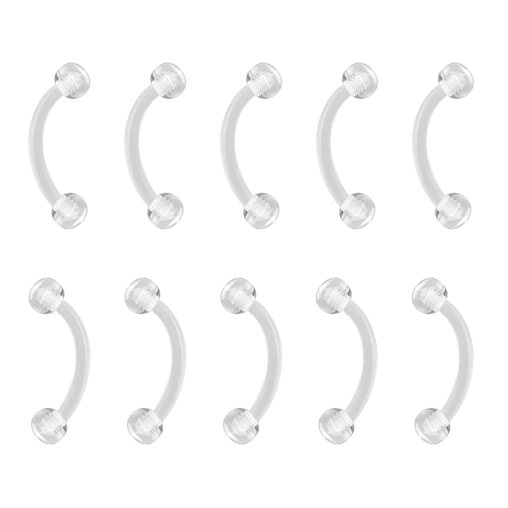 2-10Pieces 14G 16G Eyebrow Piercing Fixer Jewelry Bioflex Plastic Transparent Lip Belly Ring Barbell Cartilage 6mm 8mm 10mm 12mm