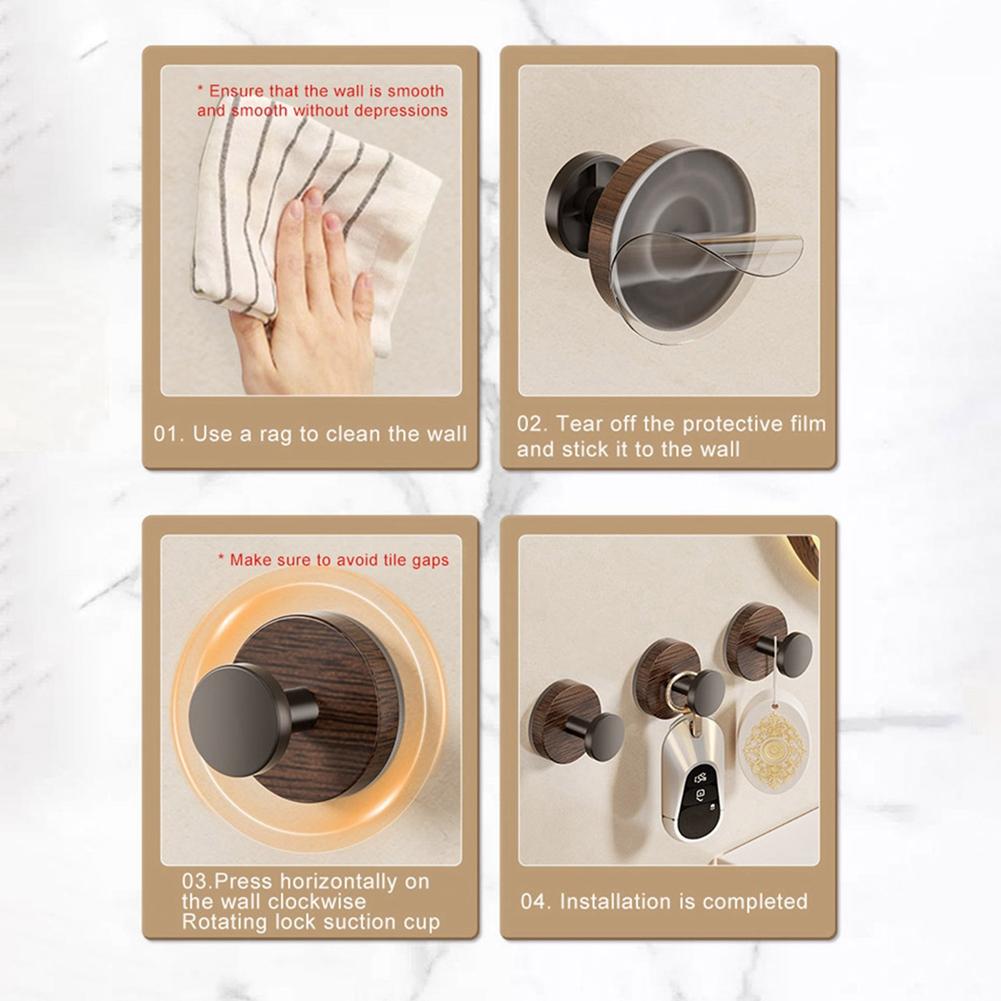 2pcs Suction Cup Hook Home Kitchen Rotating Wall Mounted Storage Rack No Punching Walnut Wood Grain Knob Storage Bracket