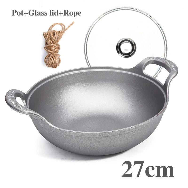 Чугунок старого образца Без покрытия Фритюрница Кастрюля для тушения Сковорода Сковорода с антипригарным покрытием С плоским дном Индукционная плита газовая универсальная Котел вок сковорода