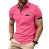 New Men's Casual POLO Shirt Chest False Pockets Lapel Buttons Business T-shirt Tops Male