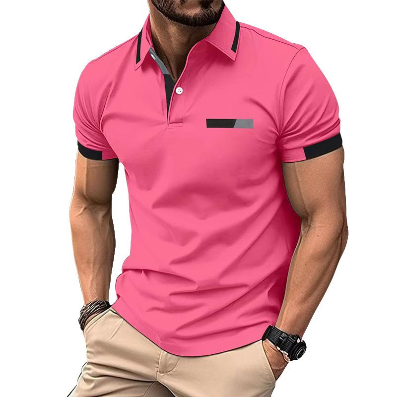 New Men's Casual POLO Shirt Chest False Pockets Lapel Buttons Business T-shirt Tops Male