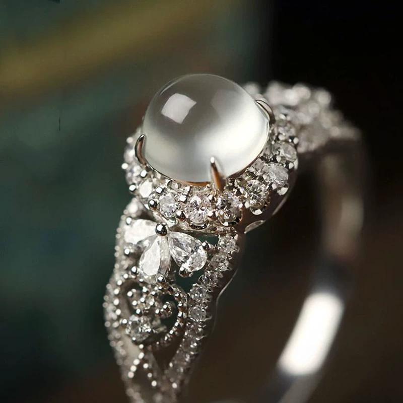 New S925 silver-plated high-ice white ice egg surface ring women's luxury temperament ring