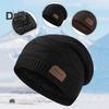 Зимняя мужская шапка, трикотажная эластичная шапка с ворсом, толстая плюшевая подкладка, однотонная защита ушей, теплая повседневная кепка для катания на лыжах и коньках, головной убор