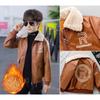 Boys Winter Padded Leather Jacket Coat Boys Handsome PU Leather Jacket Winter Coat Children Thickened Outerwear
