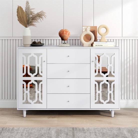 Kitchen Buffet Storage Cabinet Sideboard with 4 Doors Mirror Surface Faux Crystal Handle Large Capacity Coffee Bar Dining Room Furniture