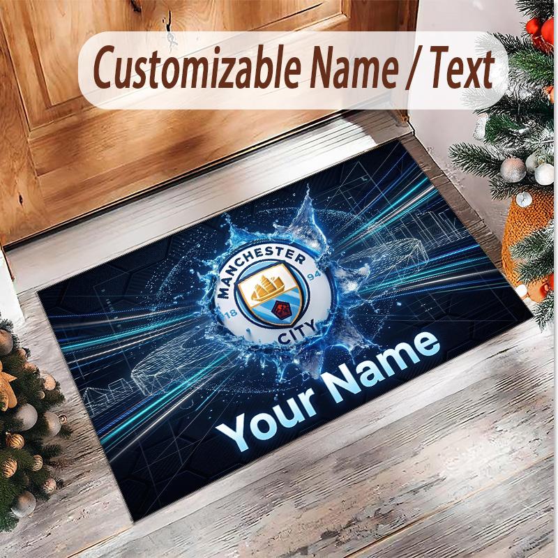 Personalized Crystal Velvet Carpet Manchester City Pattern Non Slip Floor Rug