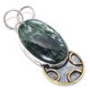 Natural Seraphinite Gemstone 925 Sterling Silver Two Tone Pendant 2.29" E9y94