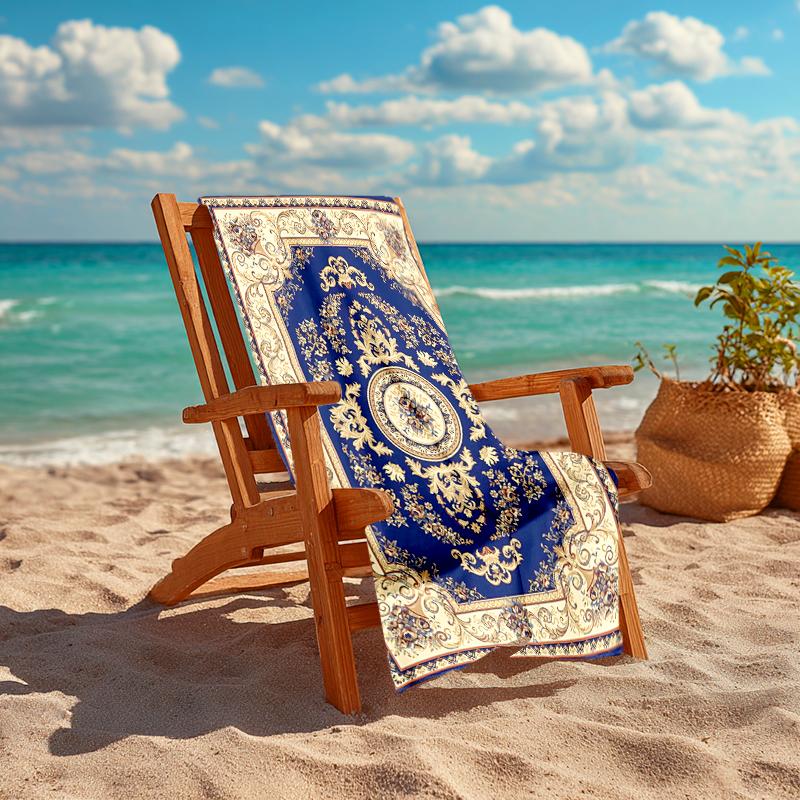1Pc Elegant Blue Floral Beach Towel, Quick Dry, Multi-Use for Beach Pool Gym Yoga Home Travel, Christmas, Halloween, Xmas Gift S929588