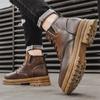 Hot Sale Fashion Brown Boots for Men Comfort Platform Men's Work Boots Lace-up  Leather Ankle Boots Casual Men Botas Masculino