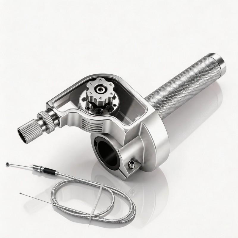 CNC Aluminum Throttle Grip Handle Motorcycle Electric Scooter Upgrade - 179mm Length 7 Colors With Optional Cable