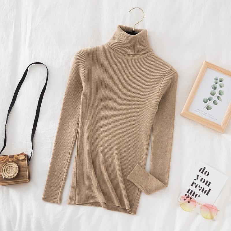 Elegant Knit Sweater For Women With High Neck Slim Fit Long Sleeve Casual Wear