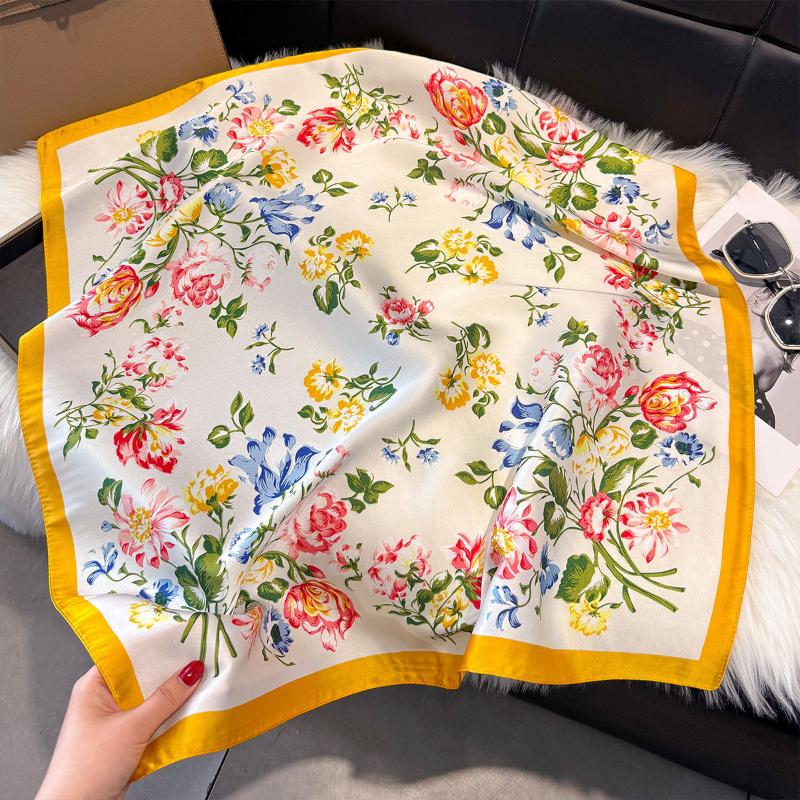 Silky Square Scarf Floral Print Headscarf Neck Scarf Bandana For Women Fashion Travel Daily Use
