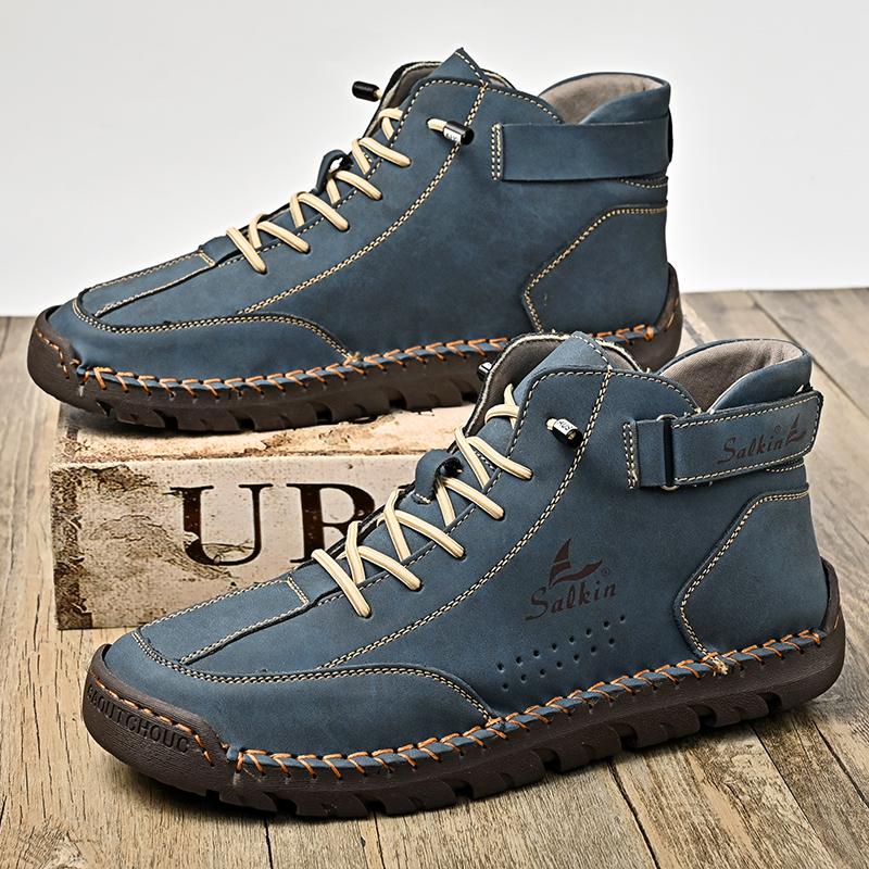 Fashion Classic Mens Leather High Top Shoes Stylish Mens Low Top Sneakers 2025 New Outdoor Motorcycle Boots Lace Up Non-Slip Ankle Boots