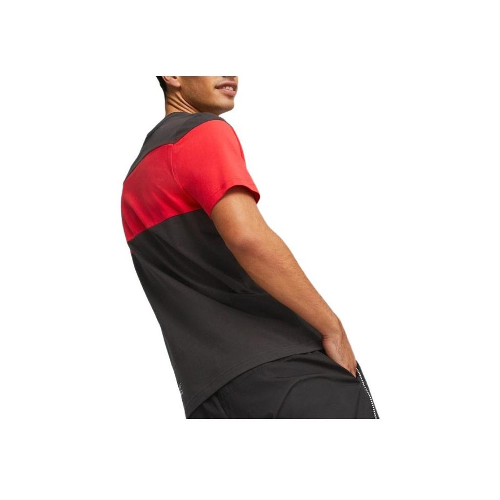 Puma Ferrari Racing Series Color Block Logo Print Crew Neck Pullover Short Sleeve T-Shirt Unisex Tops Black 538159-01