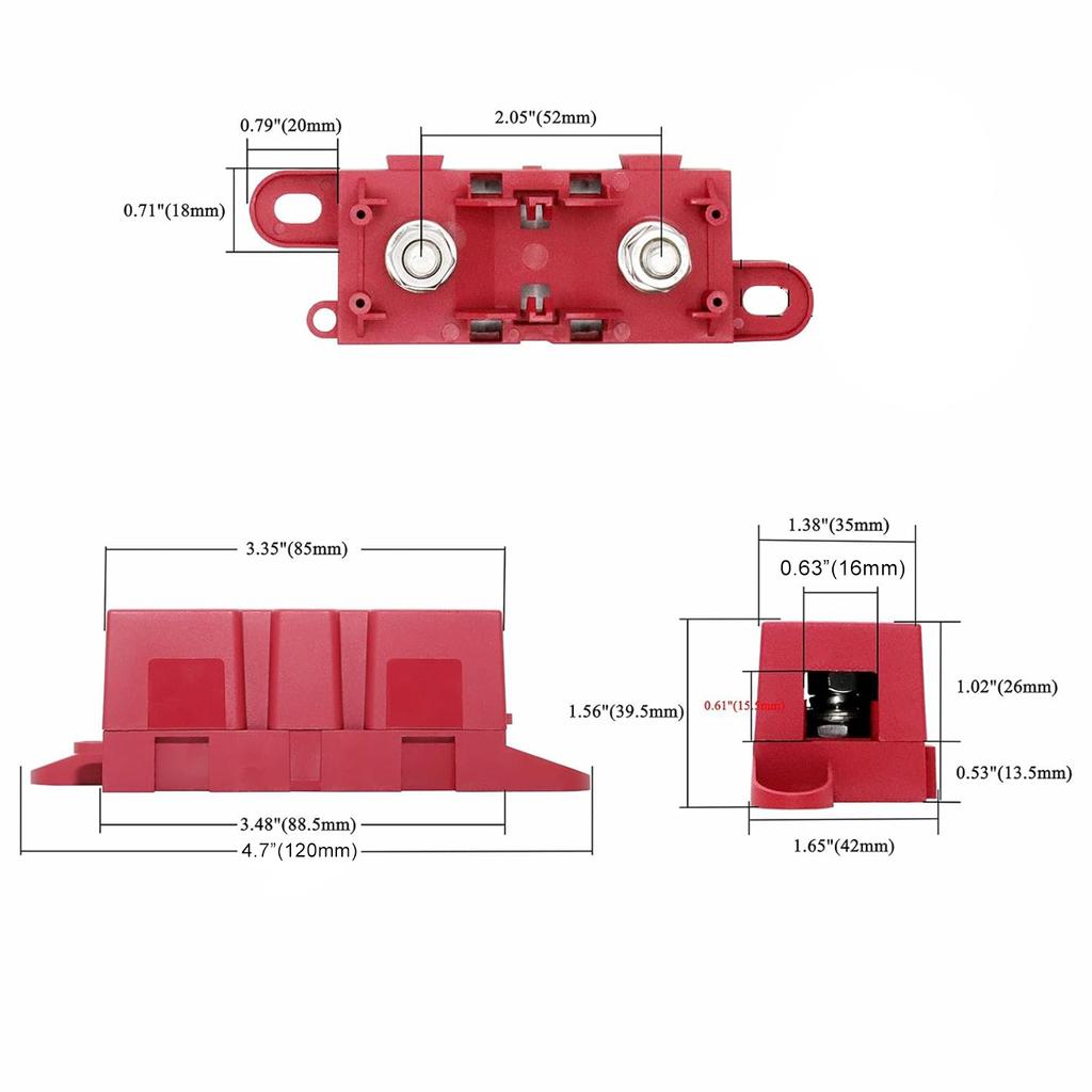 Red MEGA Fuse Block ANL Bolt-on Blade Fuse Holder Flat Type Fuse For Car Boat 80A 100A 125A 150A 175A 200A 250A 300A Fuses4