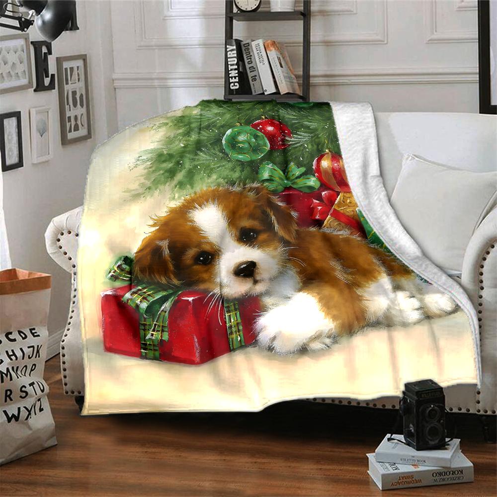 Christmas Puppies Presents Blanket Soft Throw Blanket For Home Bedroom Bed Sofa Travel Office Solid Christmas Blanket