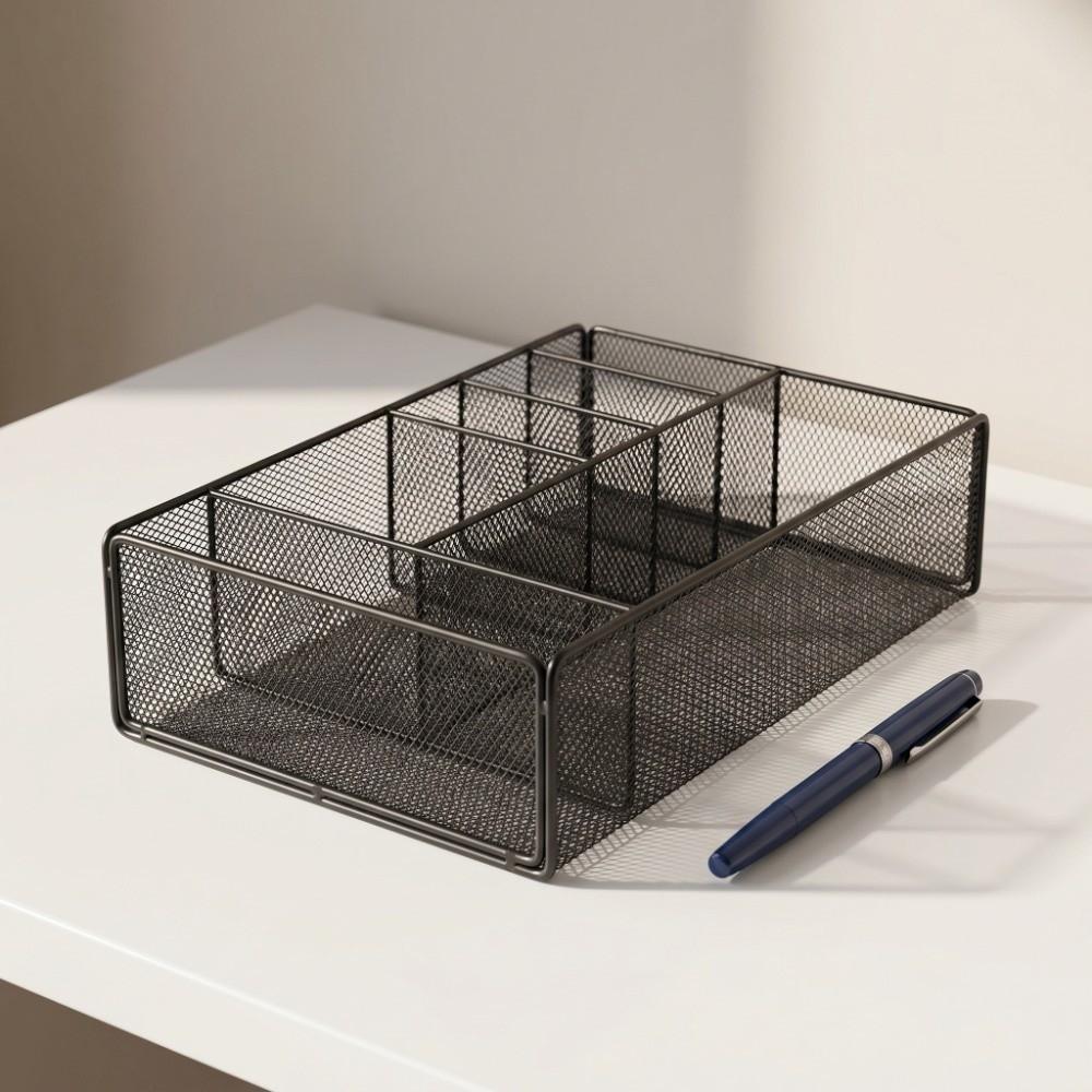 Iron Metal Desk Organizer Hollow Mesh Office Storage Basket Stationery Storage Box  Desktop Use