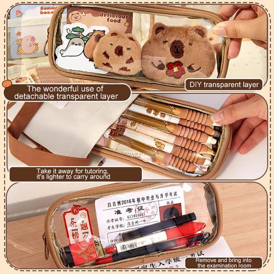 Пенал Yousheng Capybara, вместительный многослойный холщовый чехол для ручек с отделениями, водонепроницаемый материал, набор для самостоятельного изготовления пенала