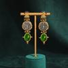 Vintage Emerald Green Oval Natural Stone Dangle Earrings Pendant Gold Color Coin Antique Jewelry for Woman Accessories Luxury
