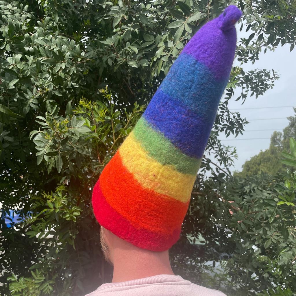 Sauna Hat Felted Rainbow Wizard