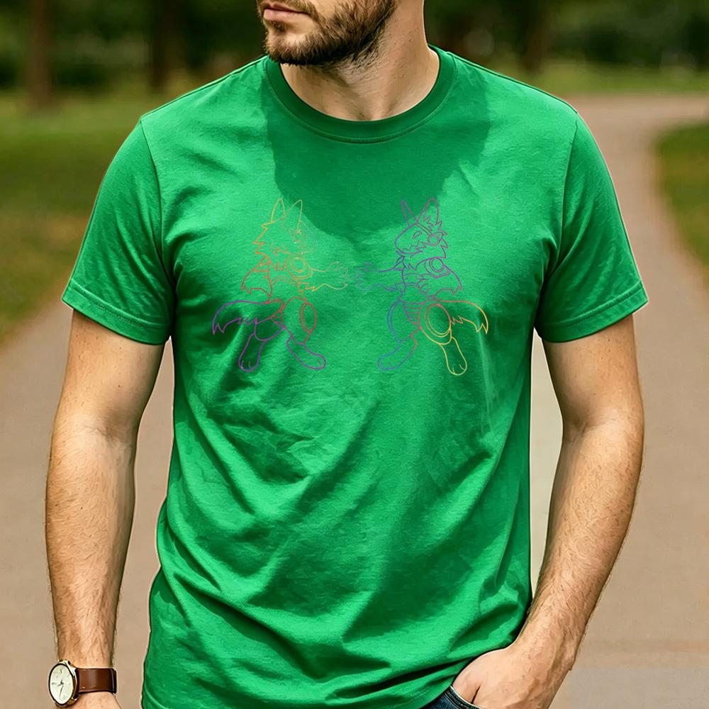 Rainbow Line Two Protogen Furry Robot TShirt Cotton Short Sleeve Neon Futurism Fursona Casual Unisex Graphic Tees